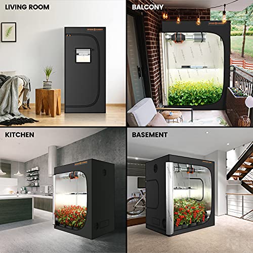 Spider Farmer Pro-Grade 2×2 Grow Tent, 28"x28"x63", with Observation Window and Floor Tray, 1680D Thicken Mylar Canvas Hydroponic Grow Tent, 2.3x2.3x5.2 for Indoor Growing for SF1000/SF600