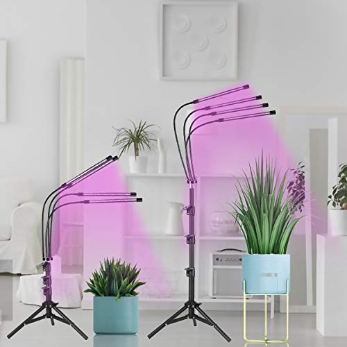 GHodec Grow Light with Stand, Four-Head Plant Light for Indoor Plants,80LED Red Blue Floor Grow Lamp with 3/9/12 Timer,Tripod Stand Adjustable 15-48 in