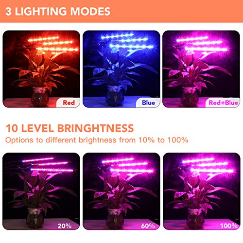GHodec Grow Light with Stand, Four-Head Plant Light for Indoor Plants,80LED Red Blue Floor Grow Lamp with 3/9/12 Timer,Tripod Stand Adjustable 15-48 in