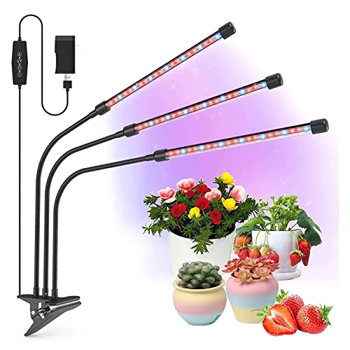 LED Grow Light, Full Spectrum Clip Plant Growing Lamp with Red Blue LEDs for Indoor Plants, 6-Level Dimmable, Auto On Off Timing 3 6 12Hrs