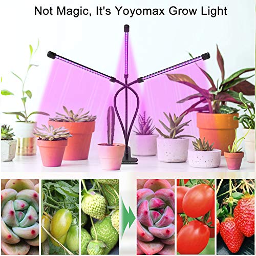 LED Grow Light, Full Spectrum Clip Plant Growing Lamp with Red Blue LEDs for Indoor Plants, 6-Level Dimmable, Auto On Off Timing 3 6 12Hrs