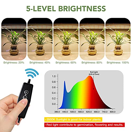 GYTF LED Grow Light Strips, 3500K 90-Bulb Full Spectrum Dimmable Plant Growing Lamp Bars with Auto ON/Off Timer for Indoor Plants Succulents Seeds Starting Hydroponics, Extendable Design