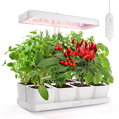 GrowLED LED Indoor Garden, Herb Garden, Kitchen Garden, Height Adjustable, 20W Grow Light, Automatic Timer, Ideal for Plant Grow Novice Or Enthusiasts, Various Plants, DIY Decoration, White