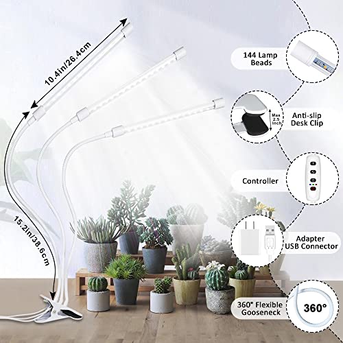 SUWITU Grow Lights for Indoor Plants, 6000K 144 LEDs Clip on Grow Light Plant Growing Lamps for Succulents, Valentines Day Gifts for Plant Lovers, Auto 3/9/12H Timer, 3 Switch Modes,10-Level Dimmable