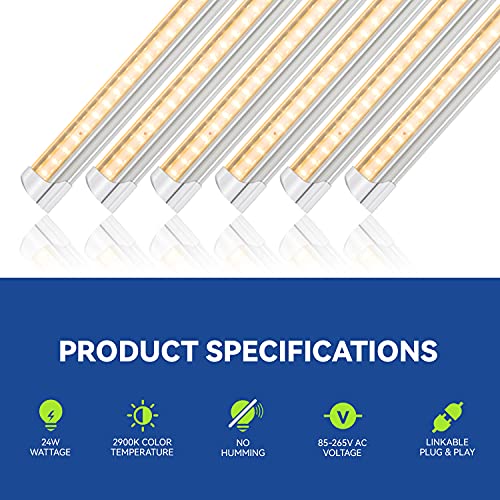 Monios-L T8 LED Grow Light 2FT, 144W(6x24W) High Output Plant Grow Light Strip, Full Spectrum Sunlight Replacement with Reflectors for Indoor Plant, 6-Pack