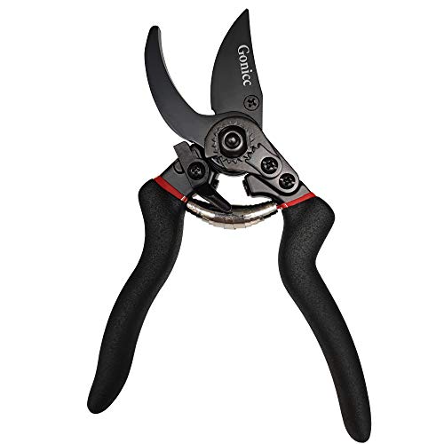 gonicc 8" Professional SK-5 Steel Blade Bypass Pruning Shears(GPPS-1004), Cushion and Shock Absorber Design, Sap Groove Design, SK-5 Steel Blade with PTFE Coating.