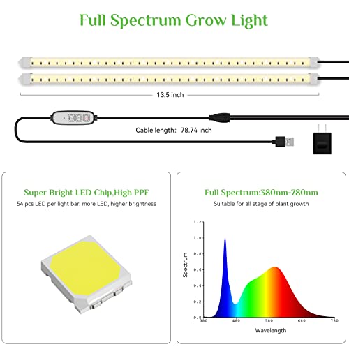 OSREE LED Grow Lights for Indoor Plants, Full Spectrum Plant Light Strip for Indoor Growing with Auto ON Off 3/6/12H Timer,108 LEDs, Dimmable, Ideal for Indoor Greenhouse Plant Shelf Succulent, 2 Bar