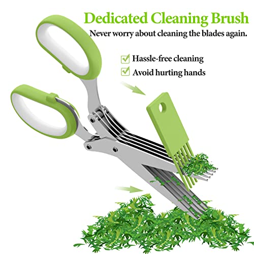 Herb Scissors, Kitchen Herb Shears Cutter with 5 Blades and Cover, Sharp Dishwasher Safe Kitchen Gadget - Green