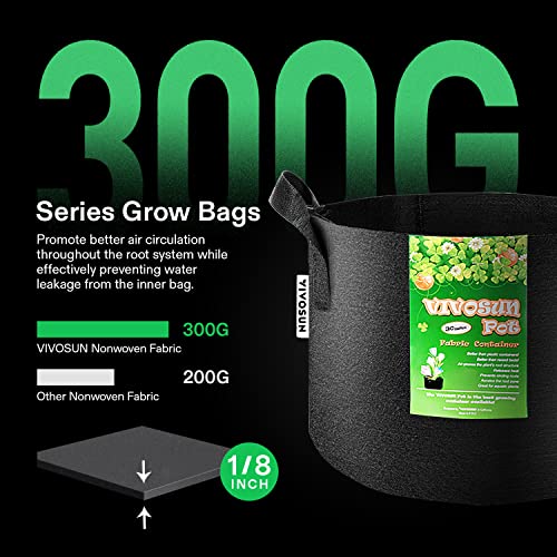 VIVOSUN 5-Pack 5 Gallon Grow Bags Heavy Duty 300G Thickened Nonwoven Plant Fabric Pots with Handles