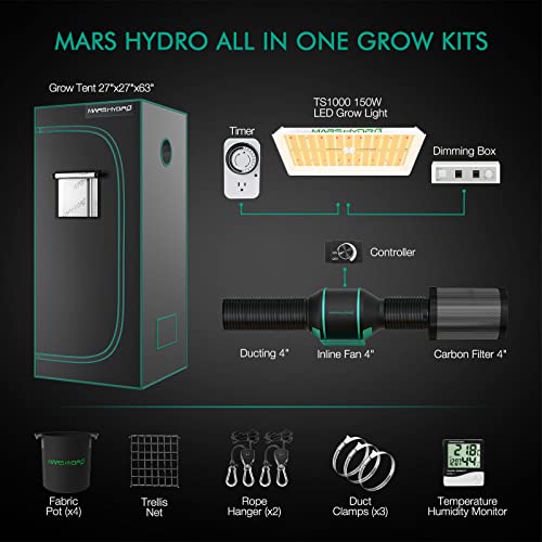 2023 New MARS HYDRO 3x3 Grow Tent Kit Complete 150W TS1000 Dimmable Full Specturm 2.3x2.3x5.2FT Grow Tent Complete System 27"x27"x63"Grow Tent 1680D Indoor Grow Kit with 4" Inline Fan Filter Kit