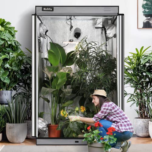 RichYa 4x2 Grow Tent Plants Tent 600D Oxford Cloth, PE Coating, Reflective Cloth, Painted Iron Pipe with Observation Window and Floor Tray for Indoor Plant Growing (48''x24''x60'')