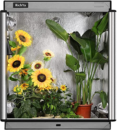 RichYa 4x2 Grow Tent Plants Tent 600D Oxford Cloth, PE Coating, Reflective Cloth, Painted Iron Pipe with Observation Window and Floor Tray for Indoor Plant Growing (48''x24''x60'')