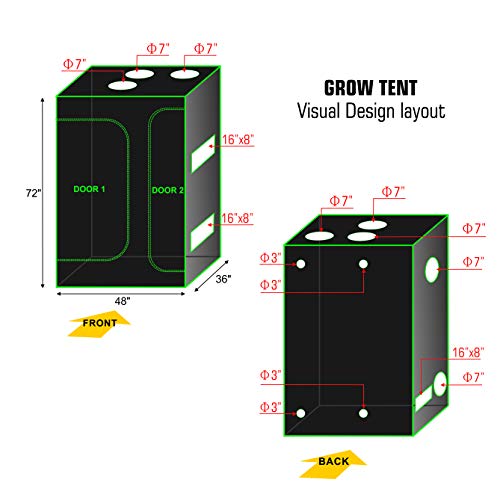 Hydro Plus Indoor Grow Kit 48''x36''x72'' Grow Tent Kit 2-in-1 Indoor Plants Growing Dark Room Non Toxic Hut + Hydroponics Growing Setup Accessories(48''x36''x72'' Tent Kit)