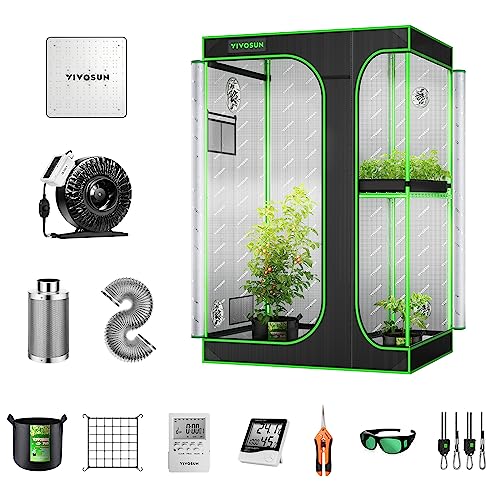 VIVOSUN GIY 4x3 Grow Tent Complete System, 2-in-1 4x3 ft. Grow Tent Kit Complete with VS1000 Led Grow Light, 4 Inch 203 CFM Inline Fan, Carbon Filter, 8 ft. Ducting Combo