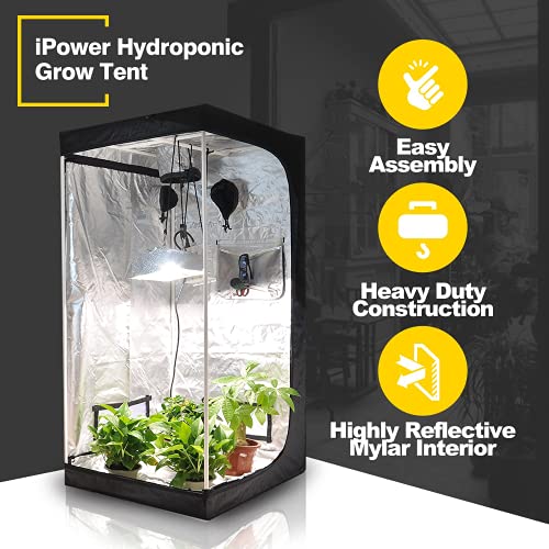 iPower 32" x 32" x 63" Grow Tent Indoor Plant Thick Mylar Reflective Hydroponic System with Floor Tray, Easy to Set, Black