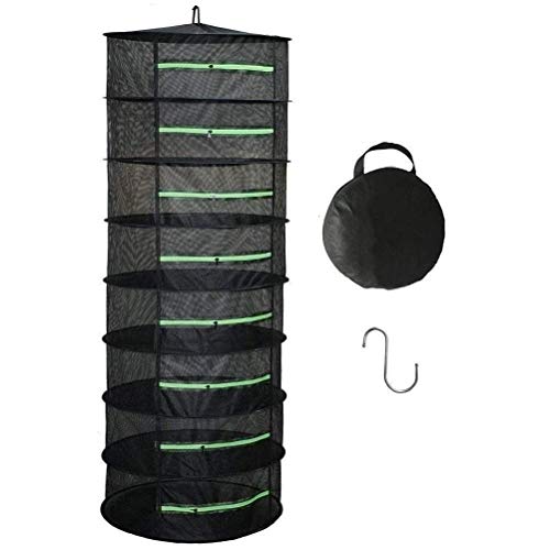 Langroup Herb Drying Rack for Plant Bud Seed, 8 Layer Collapsible Mesh Hanging Plant Drying Rack for Garden Outdoor Weed, Flower Bud Drying Rack with Green Zippers Opening (Free Hook Included)