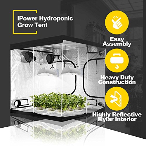iPower 80"x80"x78" Mylar Hydroponic Water-Resistant Grow Tent with Observation Window and Removable Floor Tray, Tool Bag for Indoor Plant Seedling, Propagation, Blossom, etc