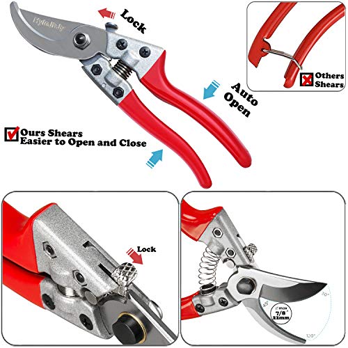 HyleJhJy Pruning Shears with Stainless SK5 Steel Blades+Straight Tip Gardening Shears Garden Shears Garden Clippers Florist Scissors Hand Pruners Garden Tools Gardening Tools Set,Red