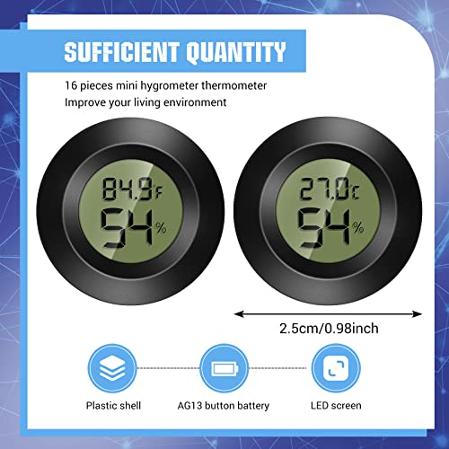 Mini Hygrometer Thermometer Electronic Digital Humidity Meter Gauge Monitor LCD Display Indoor Temperature Sensor with Fahrenheit Celsius for Jars Greenhouse Garden Fridge (12 Pieces)