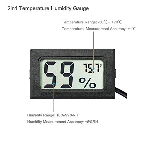 Veanic 2-Pack Mini Digital Hygrometer Thermometer Gauge with Probe LCD Display Temperature Fahrenheit Humidity Meter for Incubator, Reptile Plant Terrarium, Humidor, Guitar Case, Greenhouse