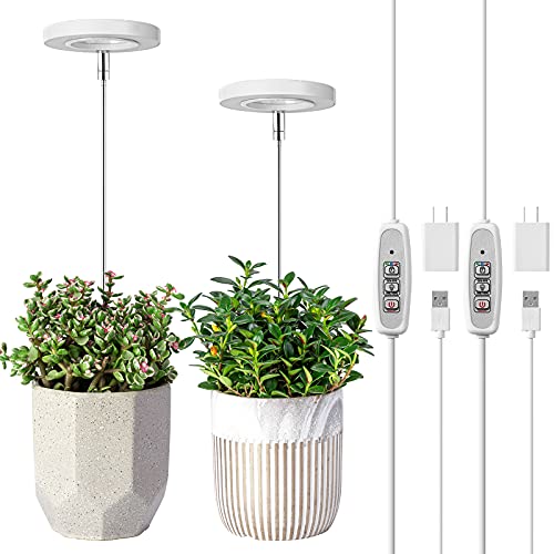 LORDEM Full Spectrum LED Grow Light, Height Adjustable Growing Lamp with Auto On/Off Timer 4/8/12H, 4 Dimmable Brightness, Ideal for Small Indoor Plants Pack of 2