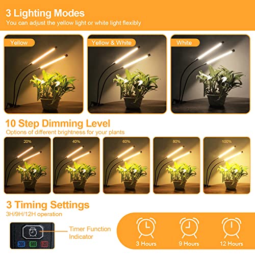 bseah Grow Light Plant Lights for Indoor Plants, Full Spectrum Plant Grow Lights, 9 Dimmable Levels Auto ON & Off with 3/9/12H Timer