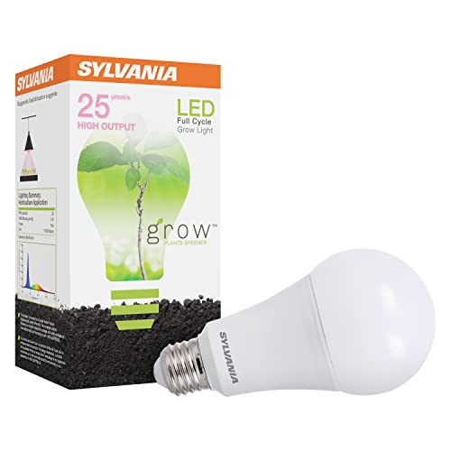 SYLVANIA Full Cycle 15W LED Grow Light Bulb, A21, 25 Micromoles/s, 80 CRI, Non-Dimmable, Frosted - 1 Pack (40023)