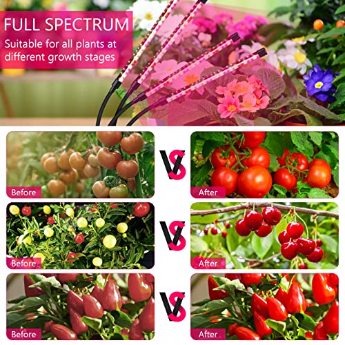Grow Lights for Indoor Plants, Four Head LED Grow Light with Full Spectrum & Red White Spectrum for Indoor Plant Growing Lamp, Adjustable Gooseneck, Suitable for Plants Growth (Four-head plant light)
