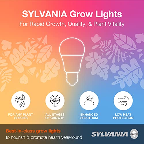 SYLVANIA Full Cycle 15W LED Grow Light Bulb, A21, 25 Micromoles/s, 80 CRI, Non-Dimmable, Frosted - 1 Pack (40023)