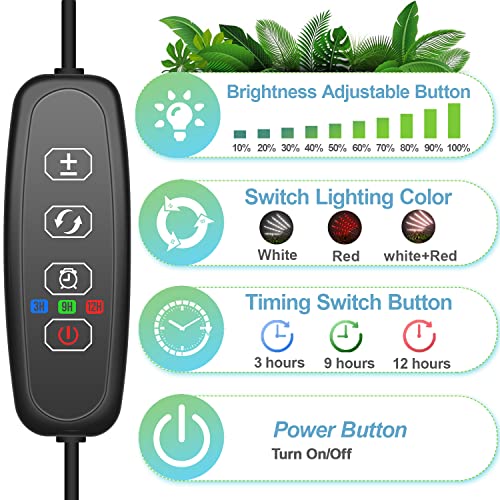 Grow Lights for Indoor Plants, DICCEAO 150W LEDs Grow Light for Seed Starting with Full Spectrum, 3/9/12H Timer, 10 Dimmable Levels, 3 Switch Modes