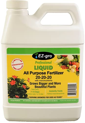 EZ-gro 20 20 20 Fertilizer - All Purpose Liquid Plant Food - Lawn, Flower, Herb, Vegetables - Best Way to Grow Healthy Plants - Garden-Growing Miracle Nutrients - 1 Qt / 32 fl oz / 946 mL