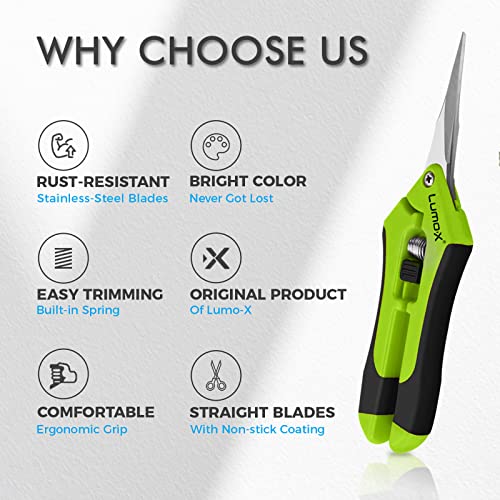 Lumo-X Trimming Scissors 1PC Pruning Snips STRAIGHT Blades for Precision Buds Trimming, Indoor/Outdoor Garden Trimming, Bonsai, Hydroponics