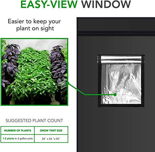 iPower 24"x24"x55" Mylar Hydroponic Grow Tent with Observation Window and Removable Floor Tray for Plant Seedling, Propagation, Blossom, 24" x 24" x 55", Water-Resistant
