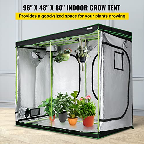 VEVOR Grow Tent, 96" x 48" x 80" Hydroponics Mylar Grow Room with Observation Windows and Removable Floor Tray, 100% Lightproof Large Grow Closet for Indoor Plants Growing, 8'x4' Reflective Plant Tent