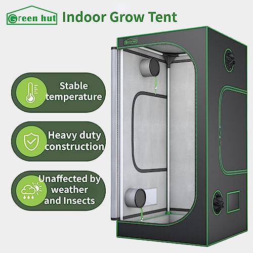 Green Hut 2x2 Grow Tent, 24"x24"x36" 600D Mylar Hydroponic Growing Tents for Plants Inside Reflective Grow Tent Growing Room Hydroponic System