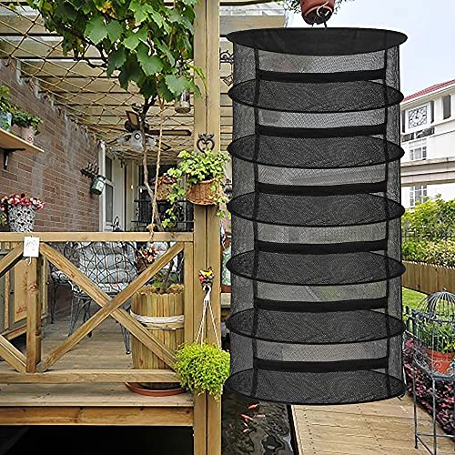 6 Layer Herb Drying Rack Collapsible Mesh Hanging Drying Net with Zipper, S Hang Buckle,20Pcs Clothes Clips Pegs,for Drying Bud, Seeds,Herb ,Hydroponic Plants