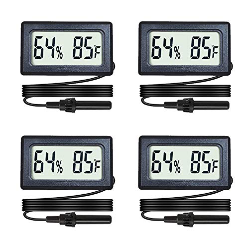 Veanic 4-Pack Mini Digital Hygrometer Thermometer Gauge with Probe Large Number LCD Display Temperature Fahrenheit Humidity Meter for Incubator Reptile Plant Terrarium Humidor Guitar Case Greenhouse