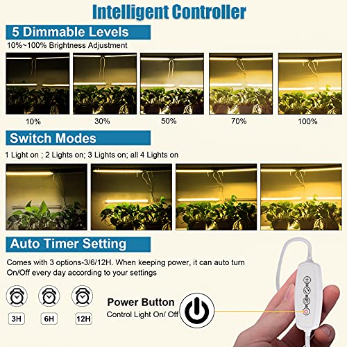 LED Plant Grow Light Strips Full Spectrum Grow Lights for Indoor Plants with Auto On/Off 3/6/12H Timer, 5 Dimmable Levels 192 LEDs Sunlike Grow Lamp for Hydroponics Succulent,Waterproof 4 Pack1