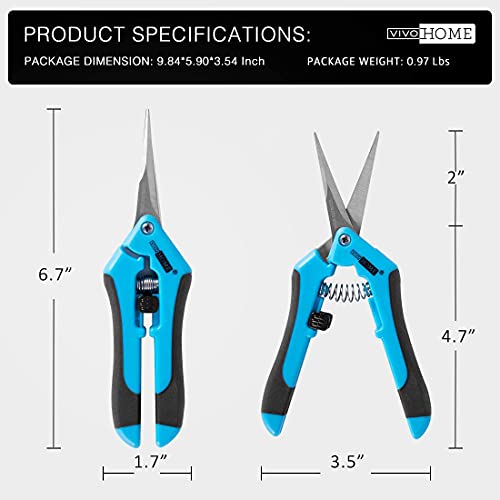 VIVOHOME Gardening Hand Pruner with Straight Stainless Steel Blades Non-stick Pruning Shear Bonsai Cutter Blue for Potting (Pack of 2)