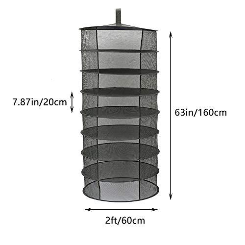Bysameyee Herb Drying Rack, 8 Layer Hanging Plant Dryer Net, 2ft Black Collapsible Mesh Trays Without Zipper (8-Layer)