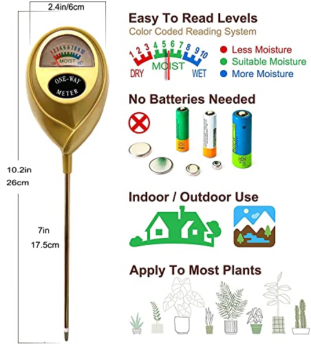 Soil Moisture Meter, Plant Water Monitor, Soil Hygrometer Sensor, Plant Water Meter, Soil Water Meter for Plant Care, Gardening, Farming, Indoor & Outdoor Use, No Battery Needed (Gold)