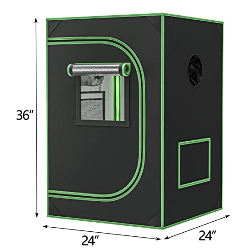 JupiterForce 24"x24"x36" Mylar Hydroponic Grow Tent Kit with Observation Window and Floor Tray for Home Plant Growing, Black
