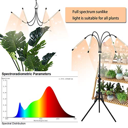 LED Plant Grow Light with Stand,WTINTELL LED Grow Light Full Spectrum for Indoor Plants,10 Dimmable Levels,3 Modes Timing,Tripod Adjustable 15-72 inch.