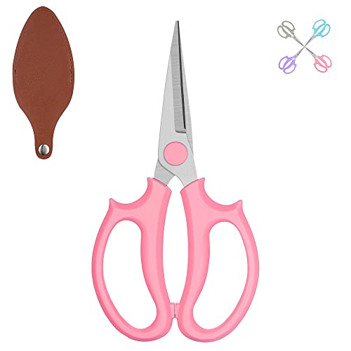 Garden Pruning Shears Scissors,Professional Floral Shears,Colorful Flower Scissors with Comfortable Grip Handles,Premium Floral Scissors with Protective Case for Flower Arrangement,Gardening-Pink
