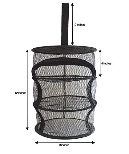 Natural Buy 9 Inch 3 Level Micro Hanging Dry Net Indoor/Closet Drying Rack for Herbs, Organizer, Freshner - Black Mash Screen with Top-to-Bottom Zipper - Apartment Size with Zipped Storage Pouch