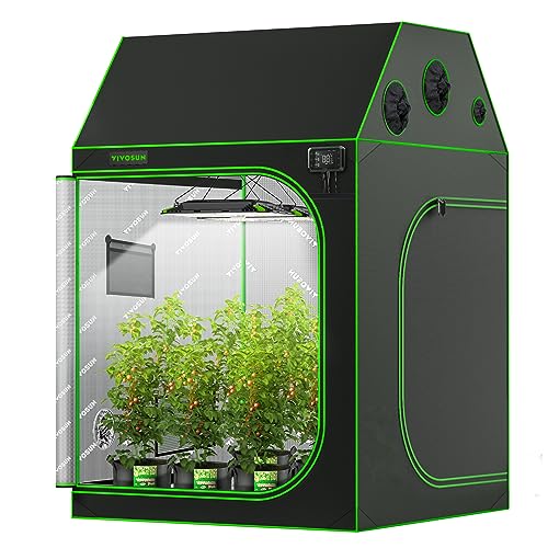 VIVOSUN R446 4x4 Grow Tent, 48"x48"x72" Roof Cube Tent with Observation Window and Floor Tray for Hydroponics Indoor Plant for VS4000/VSF4300