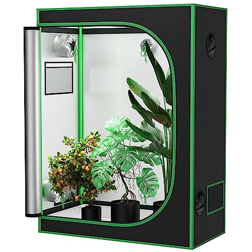 JungleA 4x4 Grow Tent，48"x48"x80" Hydroponic Grow Tent Kit with Observation Window and Floor Tray for Home Plant Growing