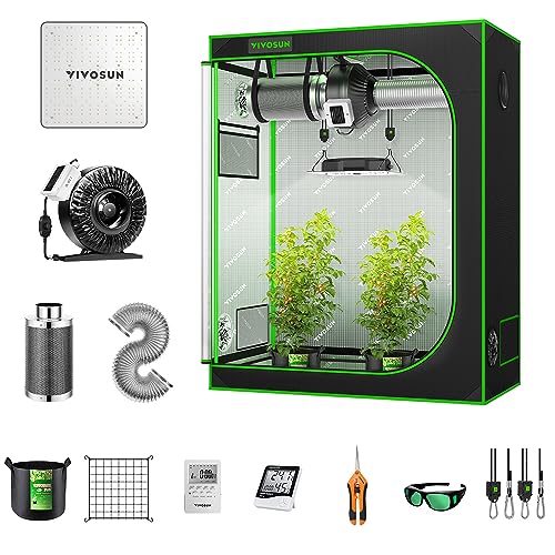 VIVOSUN GIY 4x2 Grow Tent Complete System, 4 x 2 ft. Grow Tent Kit Complete with VS1000 Led Grow Light, 4 Inch 203 CFM Inline Fan, Carbon Filter and 8 ft. Ducting Combo, 48" x 24" x 60"