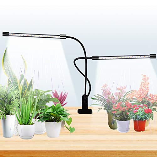 YZIXNUY Grow Light for Indoor Plants, 40 LED Plant Growing Lamp with Full Spectrum, Dual Head Clip-on Plant Lights with 5 Levels Dimmable Brightness & 4/8/12H Timer for Succulent, Small Plants