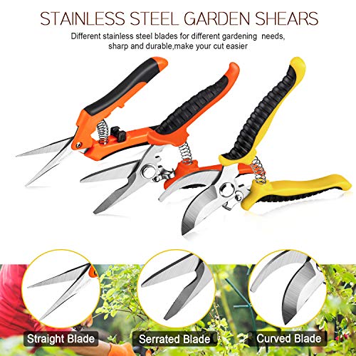 3 Pack Garden Pruning Shears Stainless Steel Blades Handheld Pruners Set with Gardening Gloves